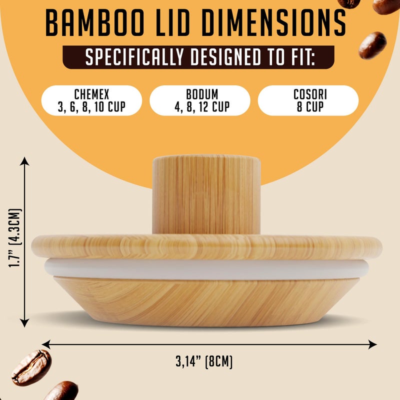 HEXNUB â€“ Bamboo Lid for Chemex Coffee Maker, Heat-Retaining Chemex Cover and Warmer, Fits Bodum, Cosori Pour Over Coffee Makers - Image 3